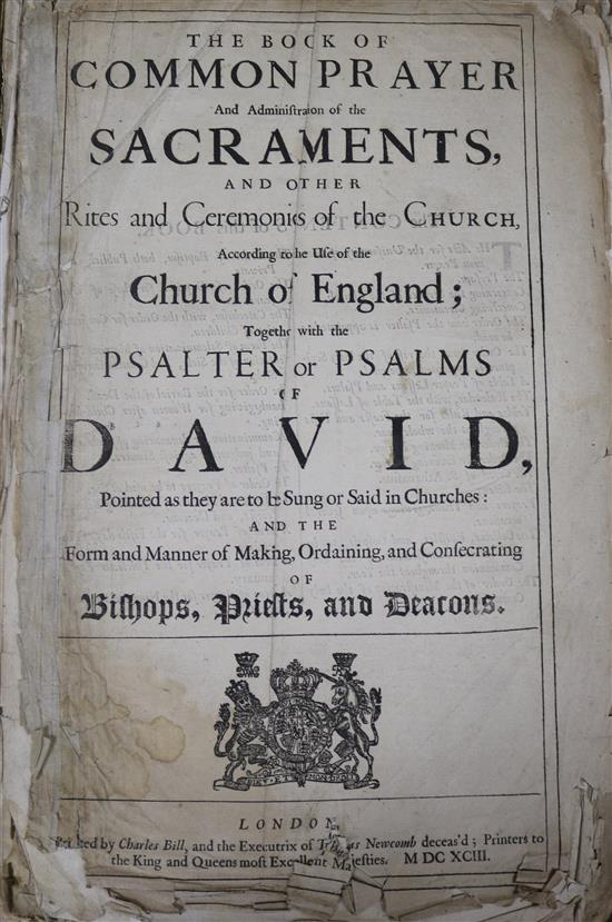 A 1693 Ships bible, the binding stamps of ship: Mary including a prayer to the Honourable English Company Trading to the East Indies